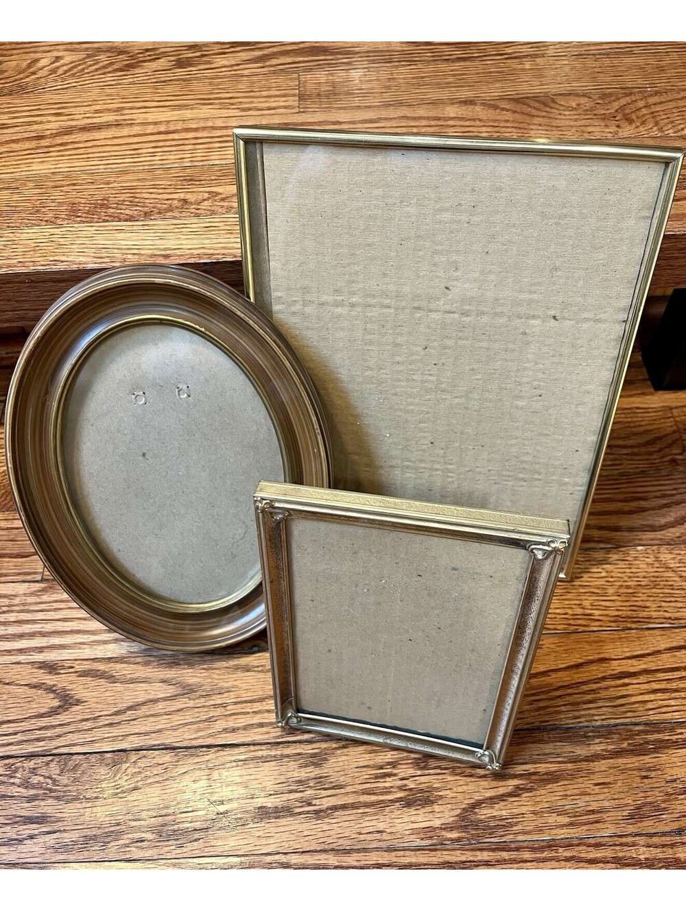 Vintage Lot Of 3 Goldtone Metal Oval Picture Frame Tabletop MCM 60s Design